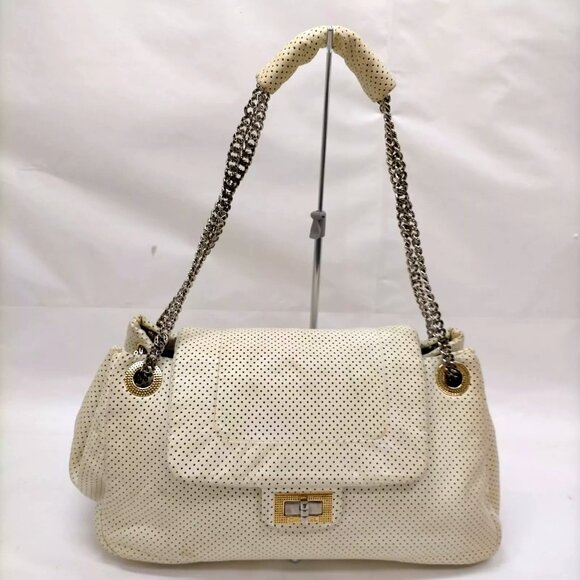 Chanel perforated Lamb Skin White shoulder purse - Picture 1 of 16
